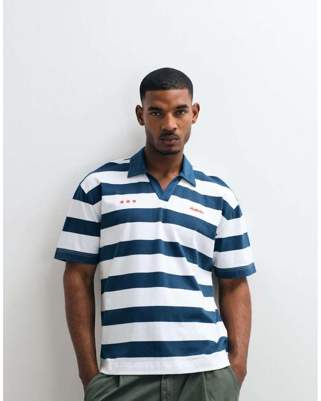 Hollister White Oversized Short Sleeve Polo for men