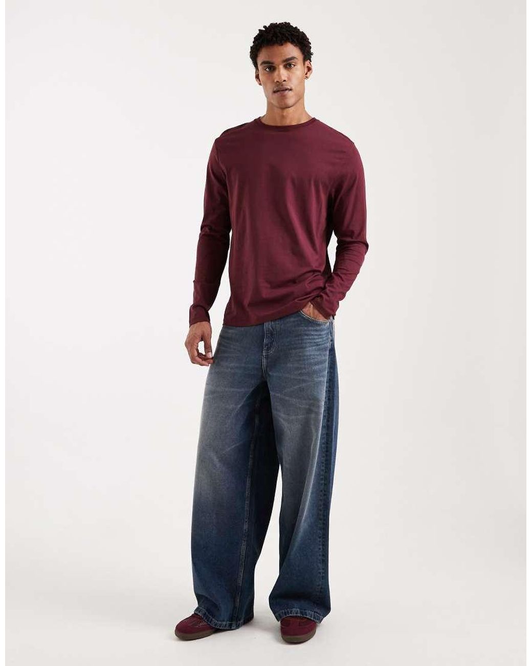 ASOS Red Premium Supima Cotton Regular Fit Long Sleeve T-shirt for men