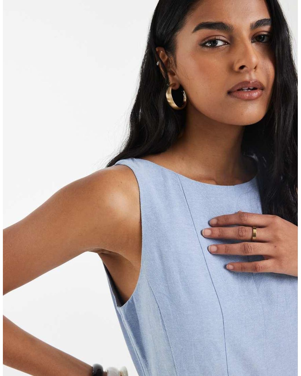 Vero Moda Blue Sleeveless Seam Detail Full Skirt Midi Dress