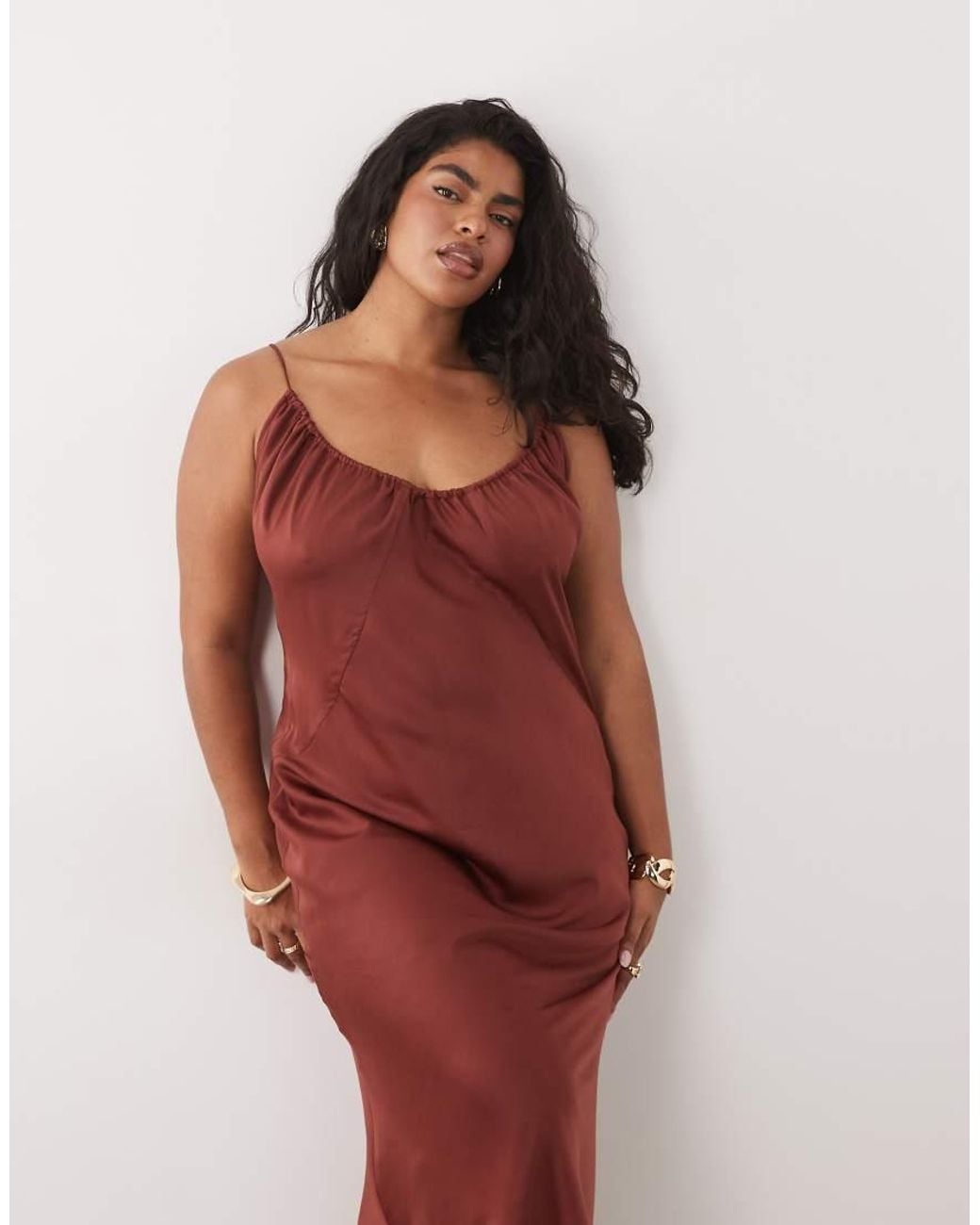 ASOS Red Asos Design Curve Scoop Neck Bias Cut Midaxi Dress