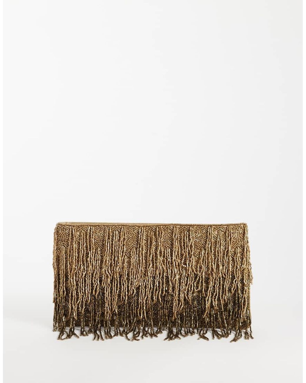 ASOS Brown Embellished Beaded Fringe Zip Top Clutch