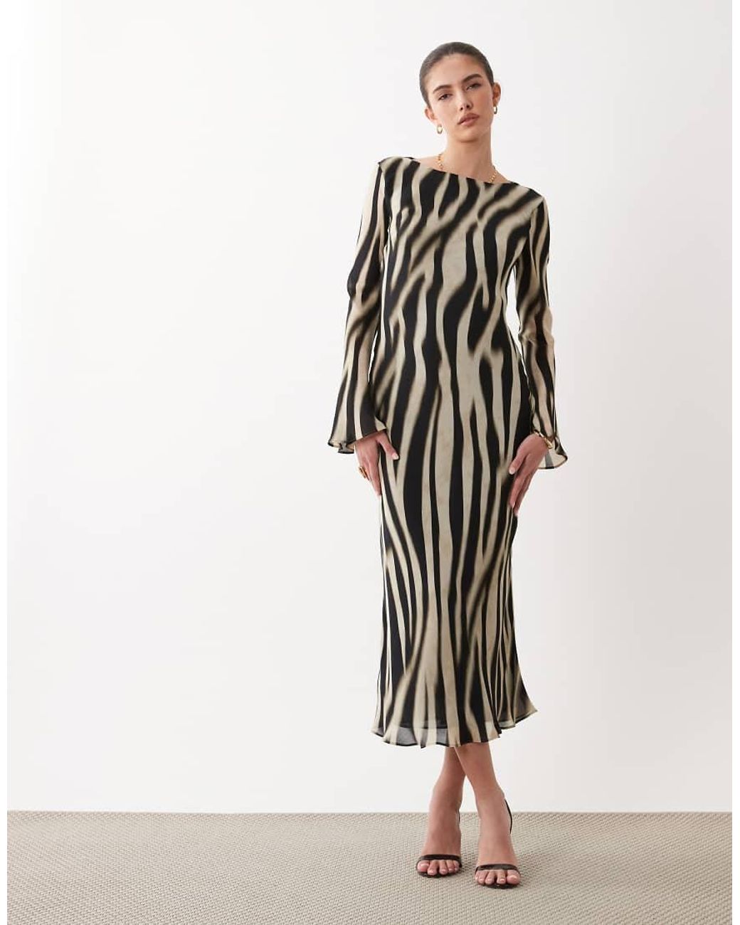 Mango White Long Sleeve Maxi Dress With Flared Sleeves