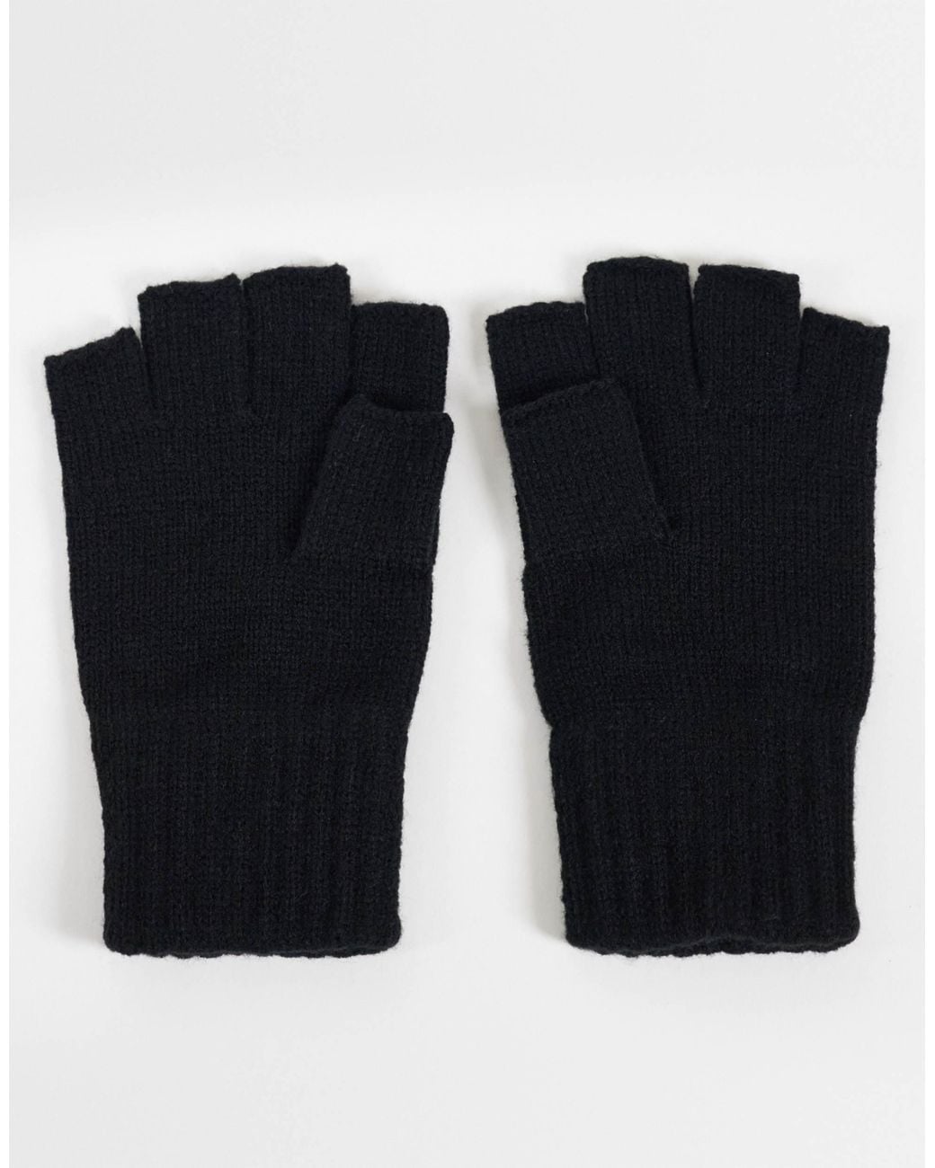 Jack & Jones Black Fingerless Knitted Gloves for men