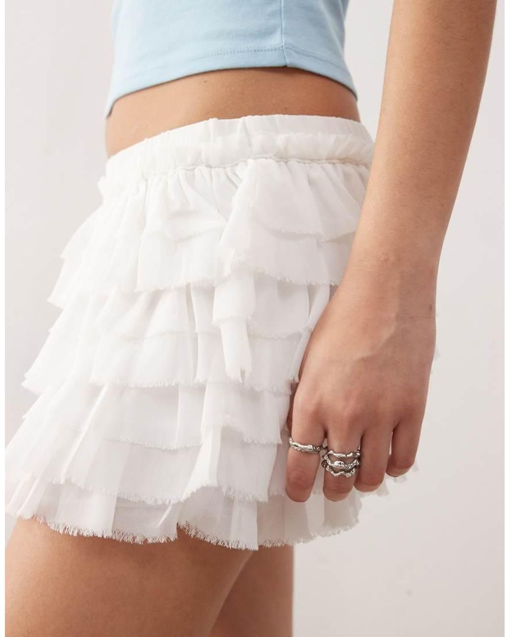 Monki Orange Chiffon Ruffle Mini Skirt