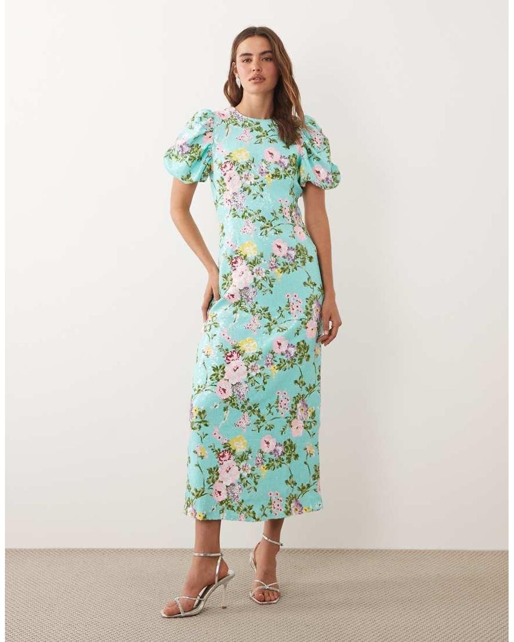 Sister Jane Green Dream Stella Sequin Embellished Puff Sleeve Round Neck Maxi Dress