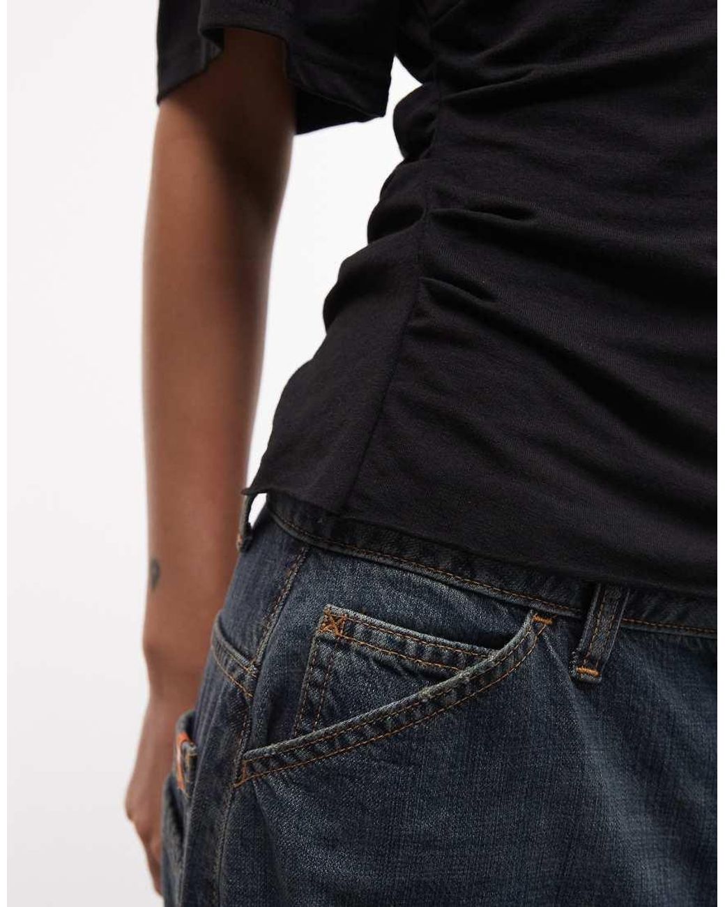 Weekday Black Slightly Sheer Cinched Waist T-shirt