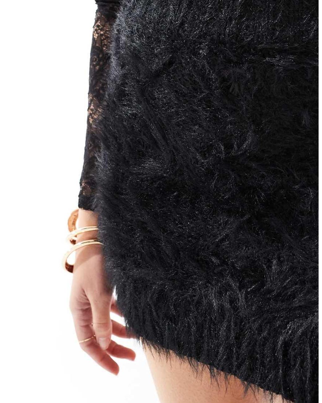 Glamorous Black Knitted Fluffy Mini Skirt