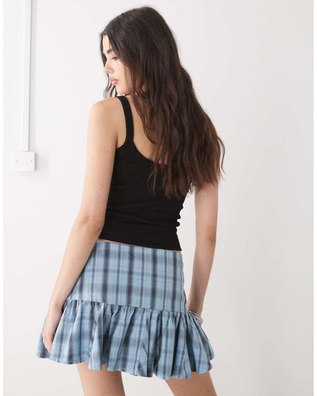 Collusion Blue Dropped Waist Check Mini Skirt