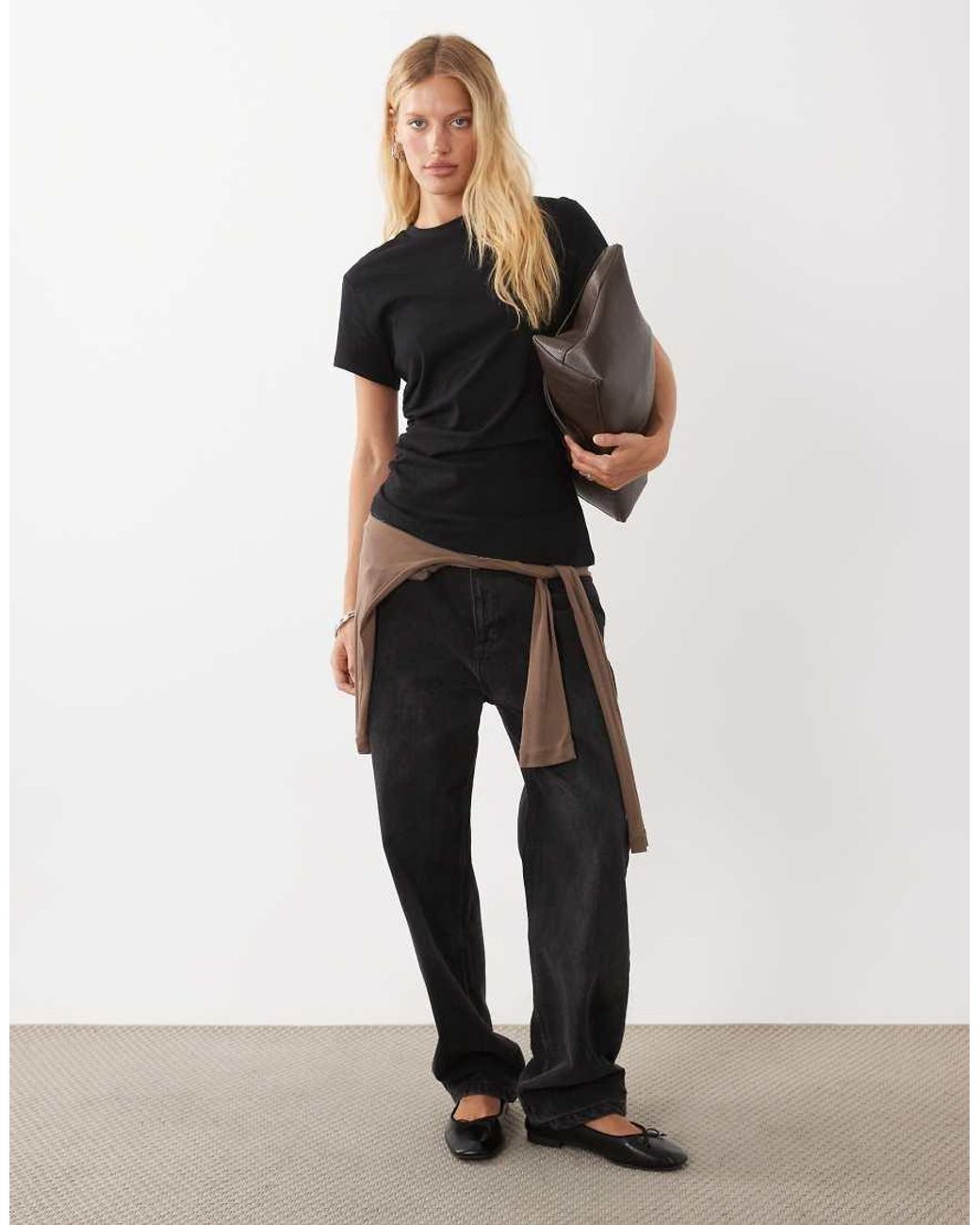 Mango Black Ruched Asymmetric T-shirt