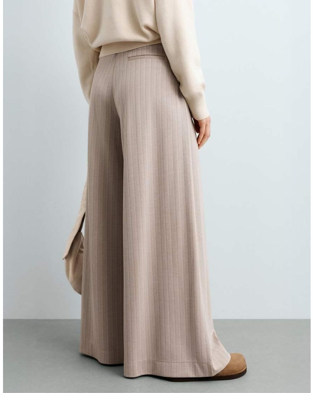 Oysho Natural Soft-Touch Striped Wide-Leg Trousers