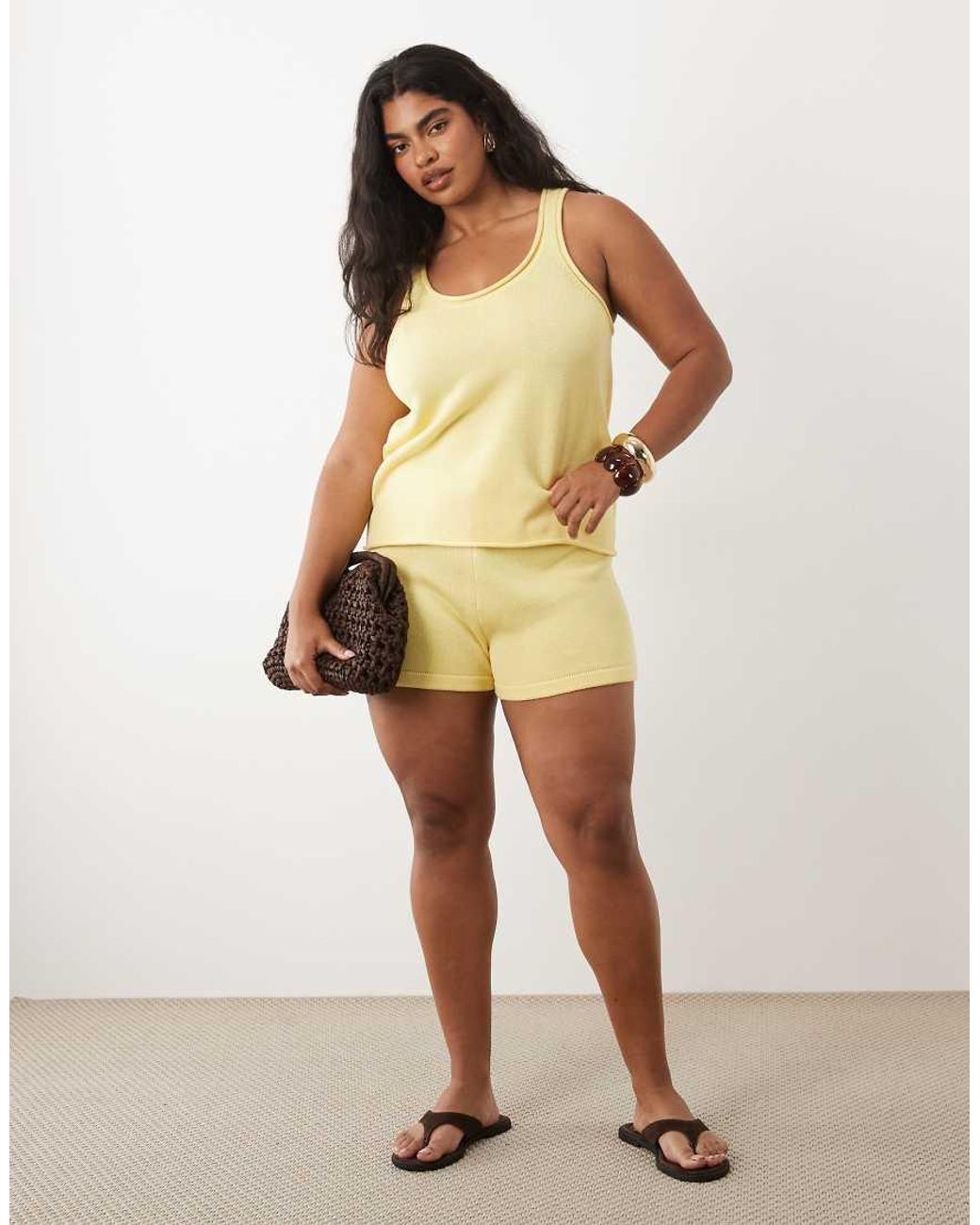 ASOS Yellow Asos Design Curve Cotton Blend U-scoop Cami Top Co-ord