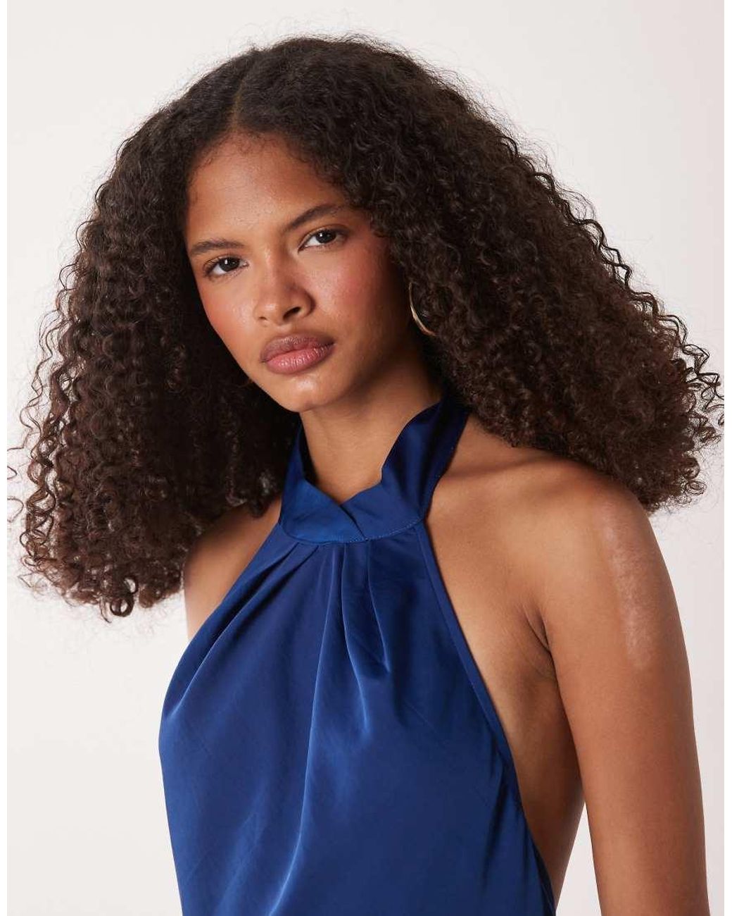 Jdy Blue Halter Neck Satin Maxi Dress