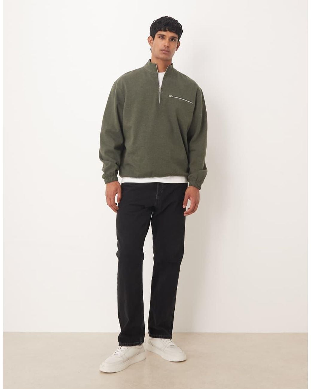 ASOS Green Relaxed Quarter Zip With Pocket for men