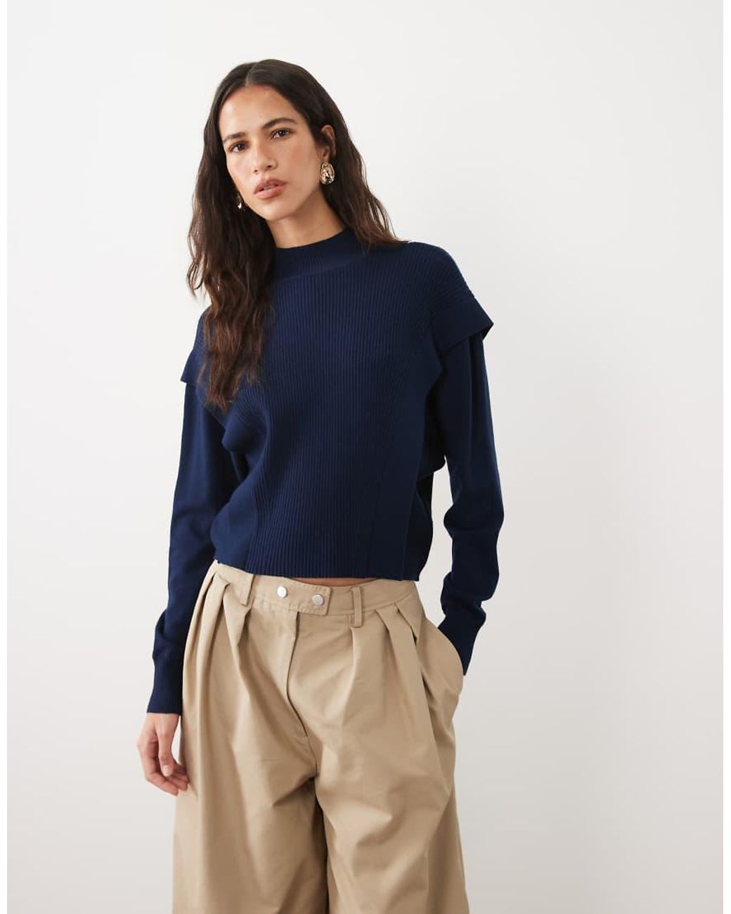 Threadbare Blue Batwing Mock Neck Jumper