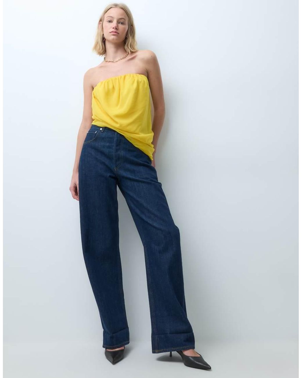 ASOS Yellow Gathered Bubble Hem Asymm Top