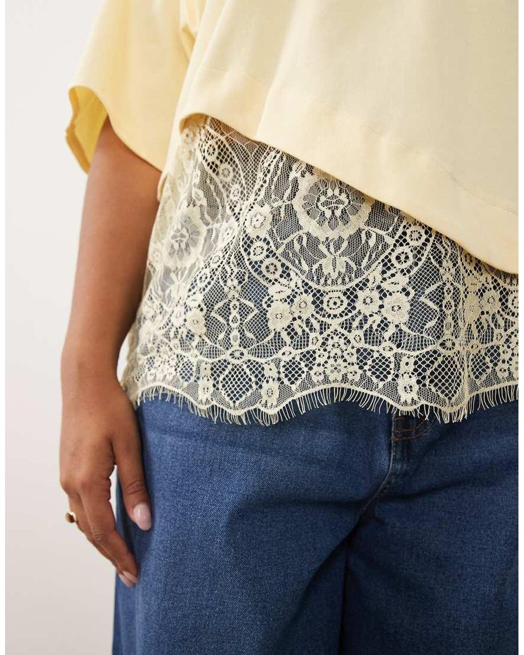 ASOS Natural Asos Design Curve Short Sleeve T-shirt With Lace Hem