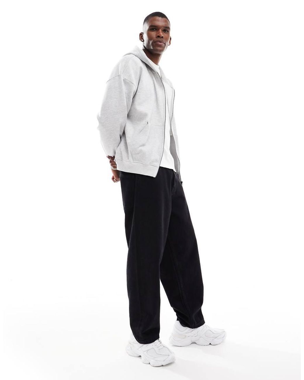 Only & Sons White Oversized Zip Thru Hoodie for men