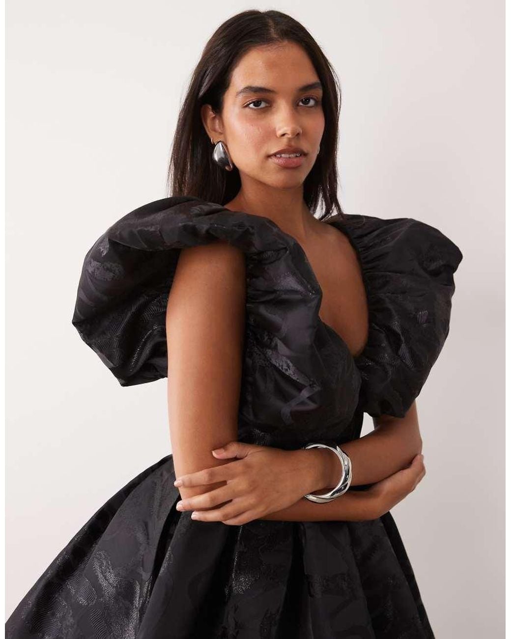 ASOS Black Jacquard Extreme Ruffle Mini Dress