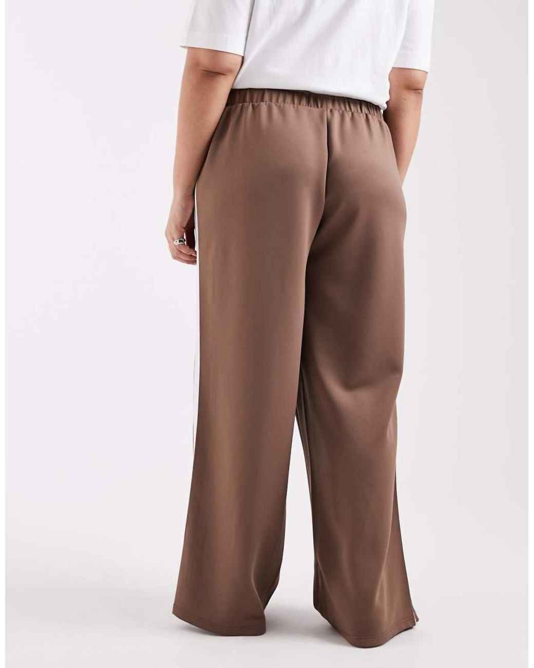 Pieces Plus Gray Pieces Curve Wide Leg Trousers With Side Stripe