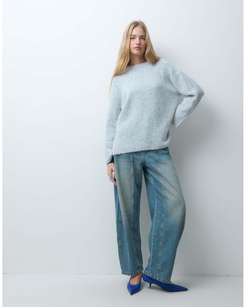 Pieces Blue Oversized Wool Blend Knitted Jumper