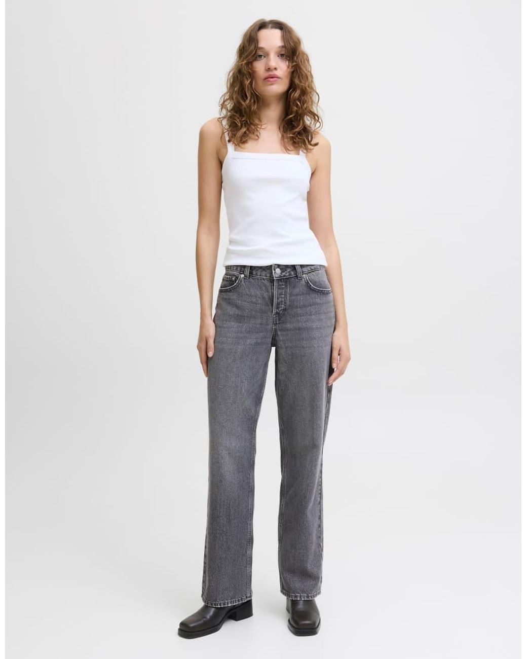 JJXX Gray Seville Stonewashed Mid Waist Loose Fit Jeans