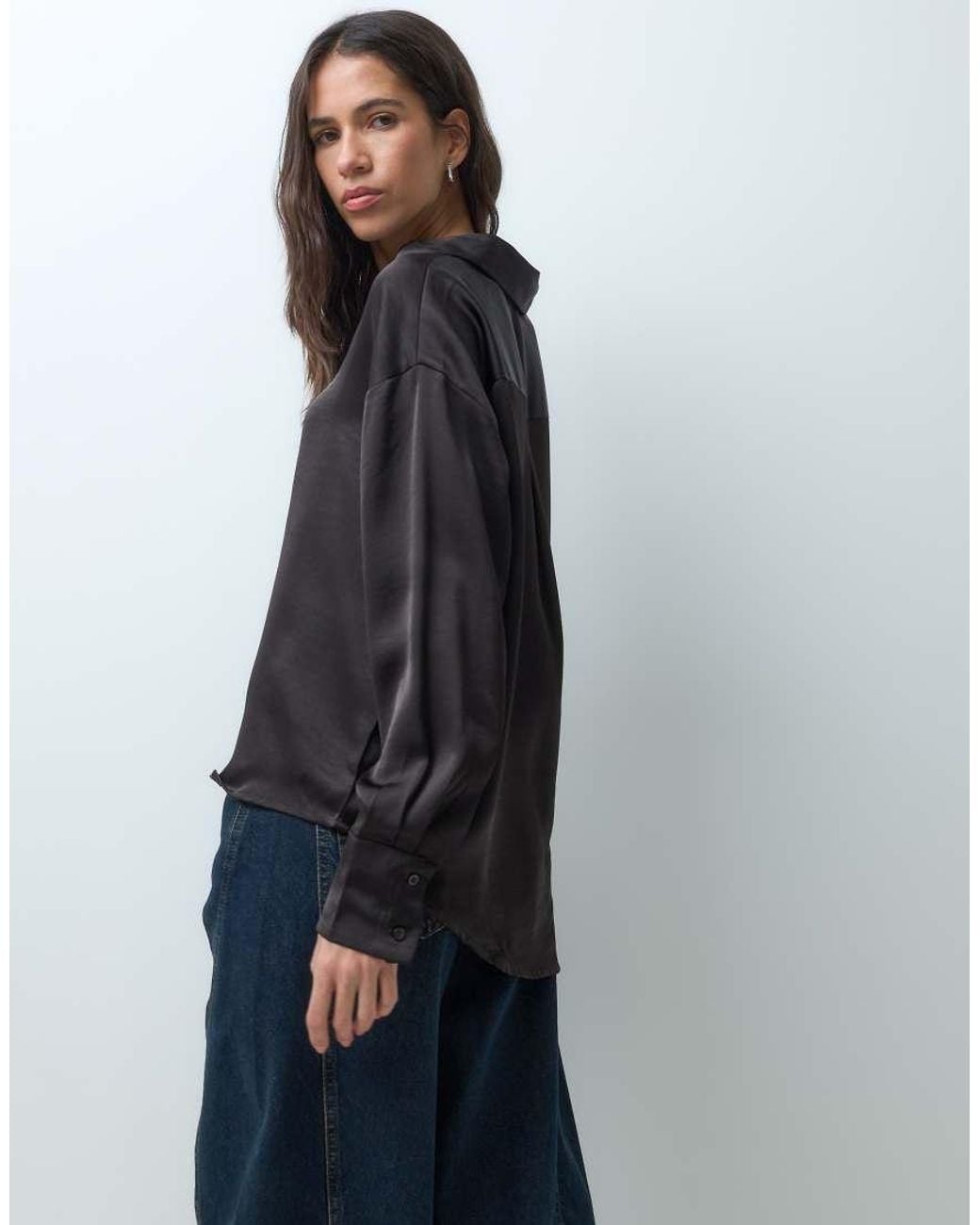 Vero Moda Blue Satin Long Sleeve Shirt