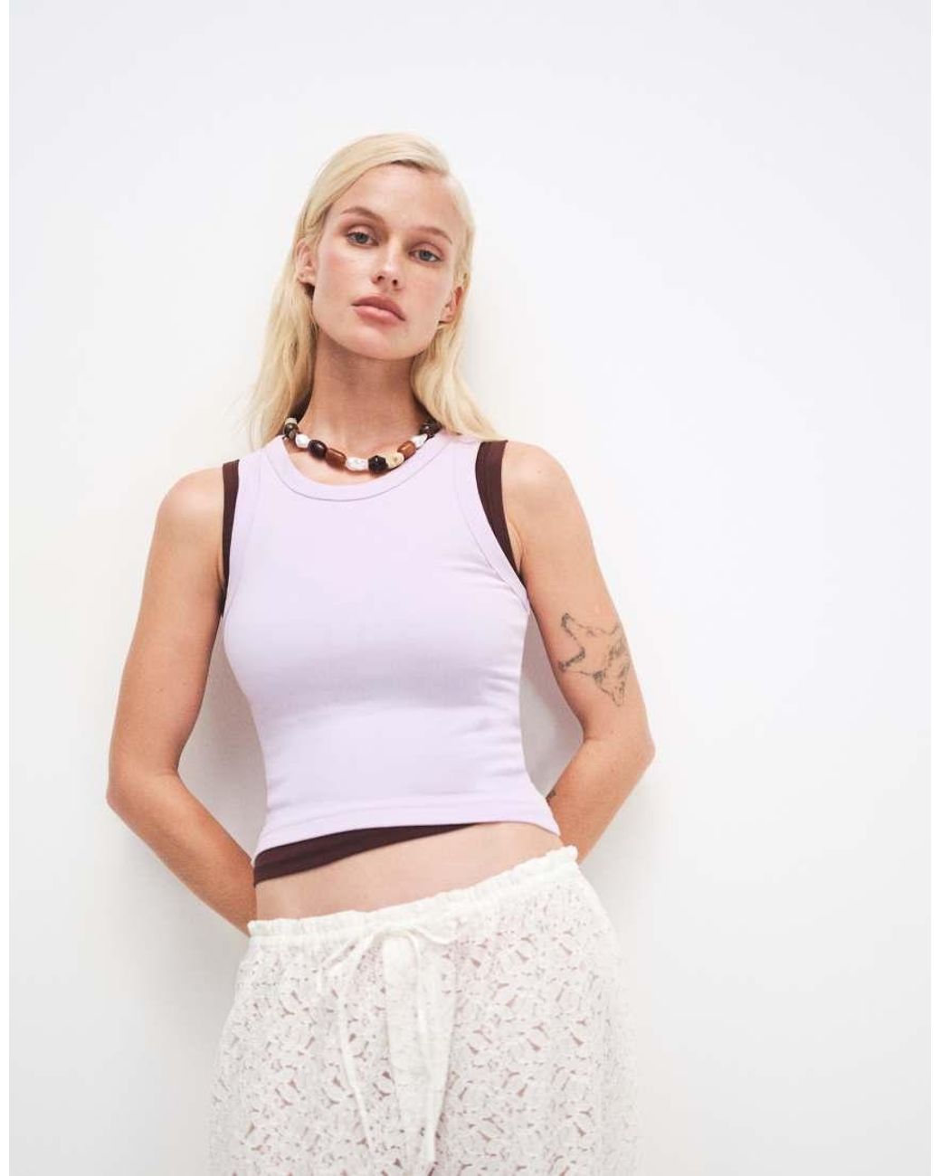 Gina Tricot Purple Rich Cotton Basic Ribbed Tank