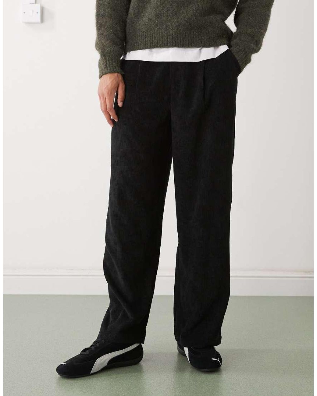 Reclaimed Vintage Black Corduroy baggy Pants for men