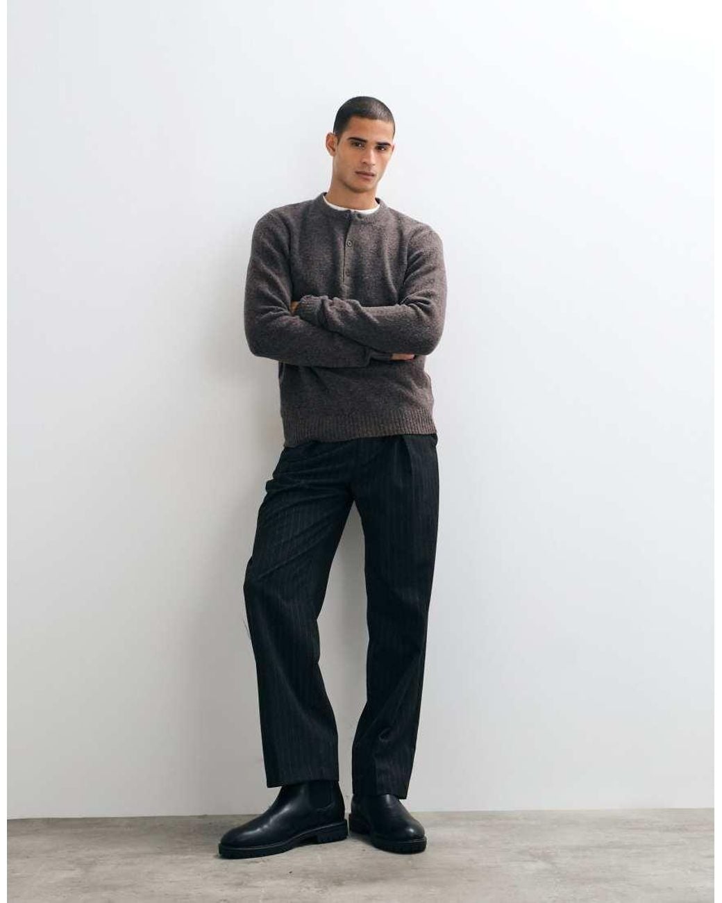 Brave Soul Black Studio Knitted Henley Jumper for men