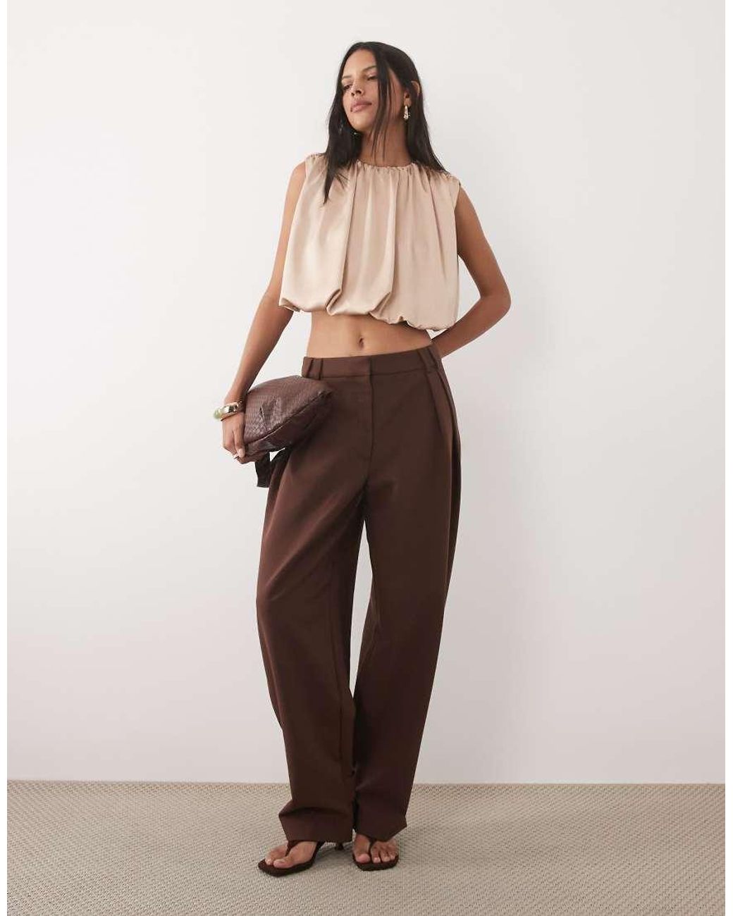 ASOS Natural Satin Sleeveless Bubble Top