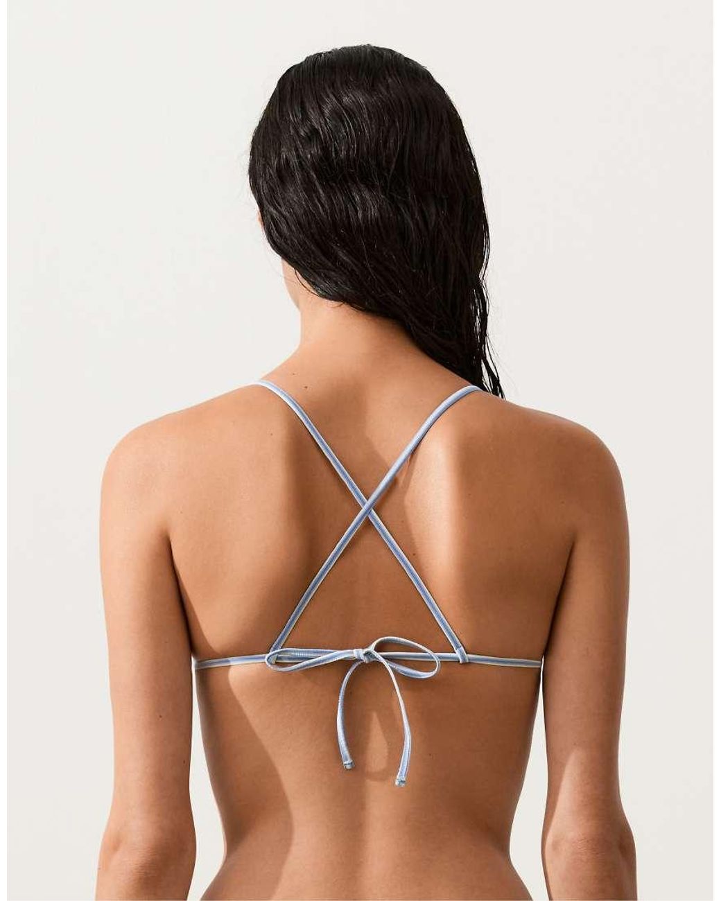 Oysho Blue Textured Stripe Triangle Bikini