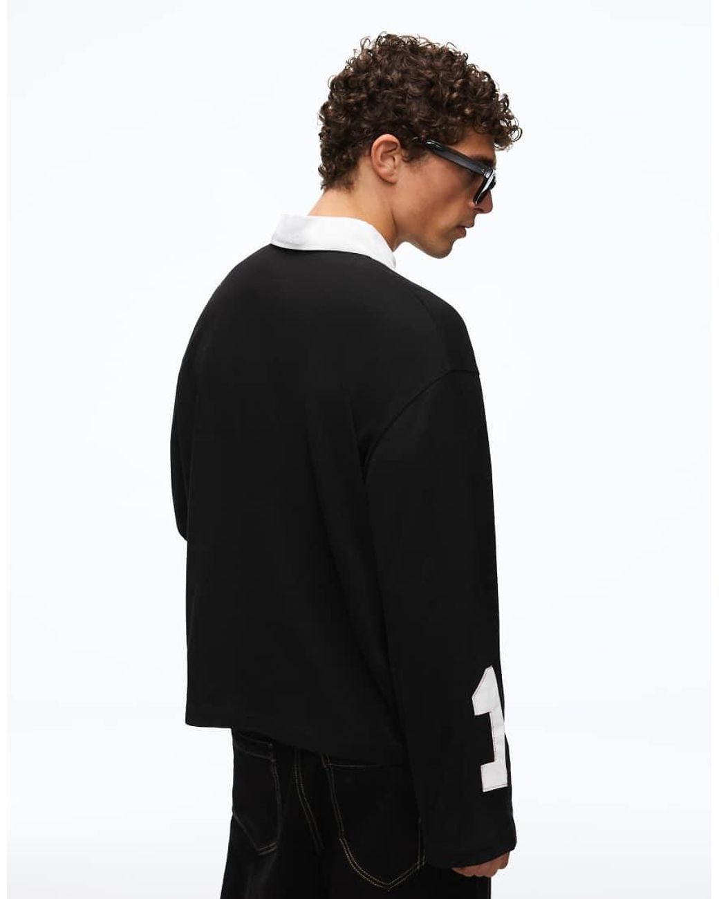 Bershka Black Long Sleeve Polo Shirts for men