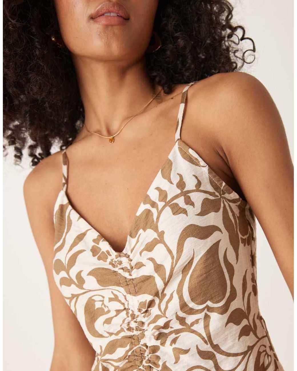 Y.A.S Natural Ruched Detail Midi Dress