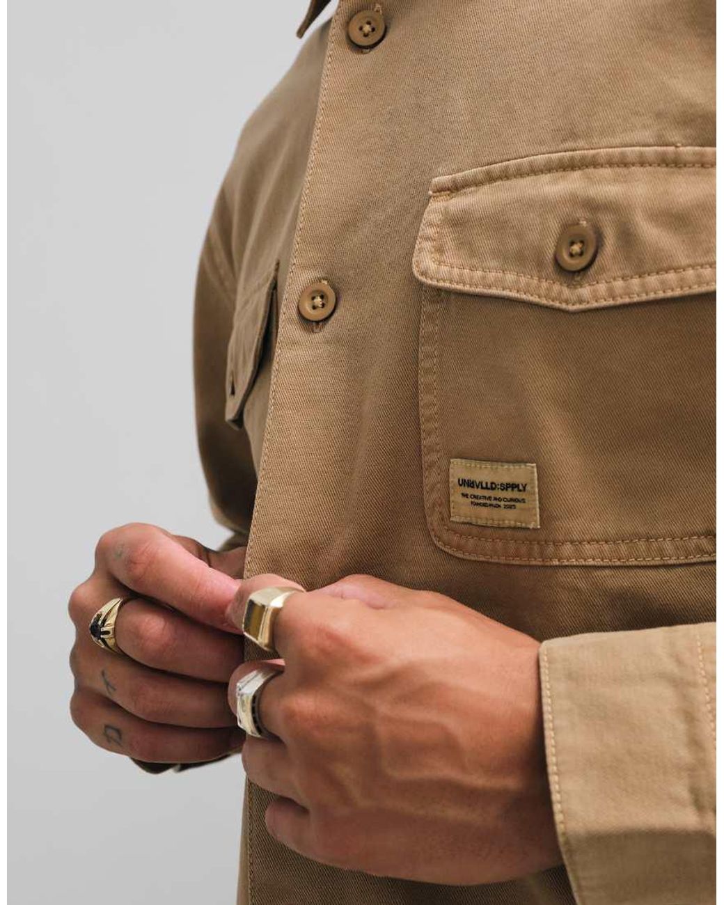 ASOS Natural Cotton Twill Overshirt With Badge for men
