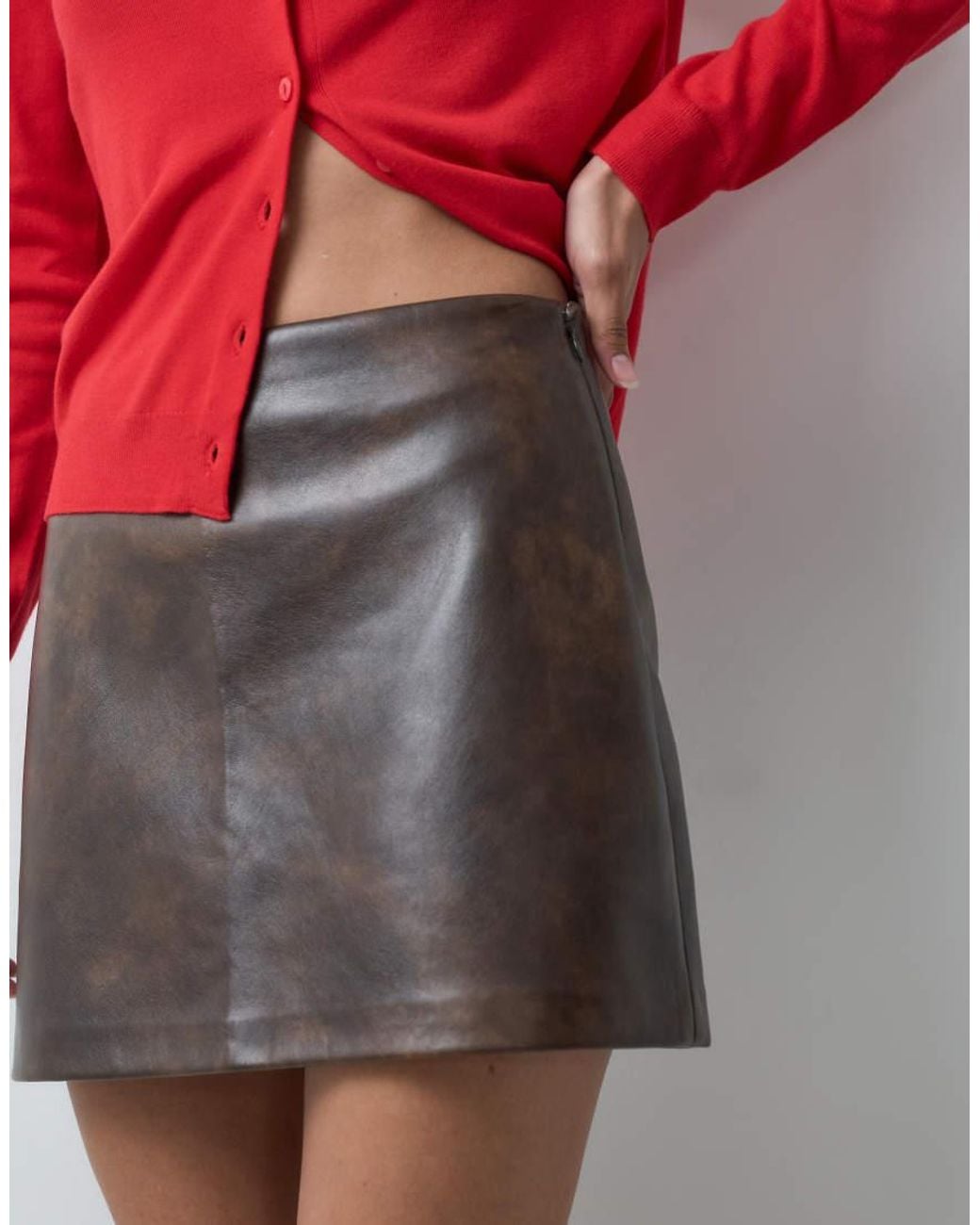 Abercrombie & Fitch Red Scarlett High Rise Faux Leather Mini Skirt