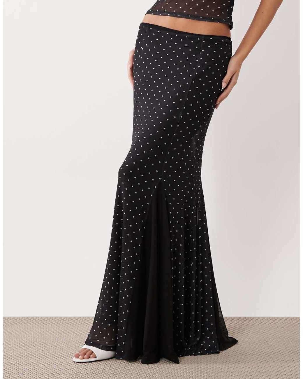 ASOS White Spot Mesh Maxi Skirt Co-ord