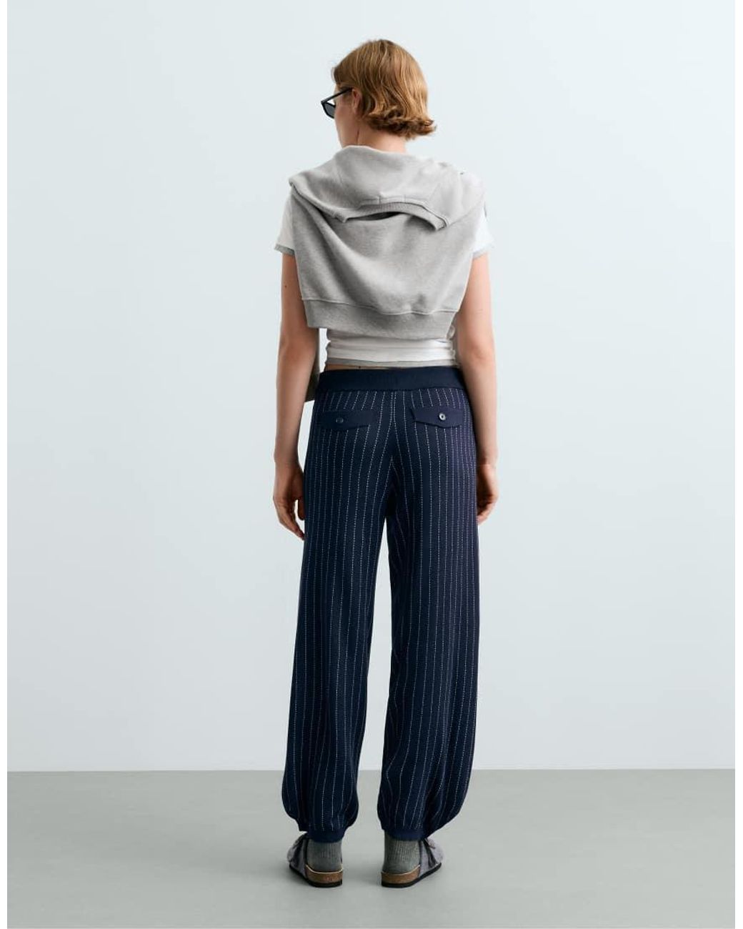 Oysho Blue Pinstripe Knit Cocoon Trousers