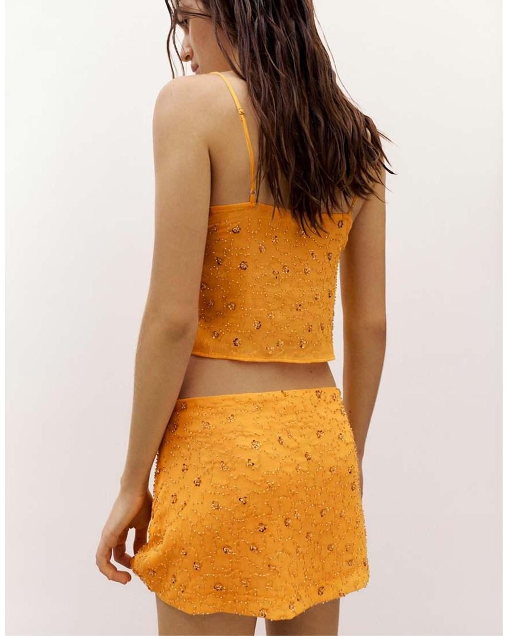 Pull&Bear Orange Sequin Strappy Top