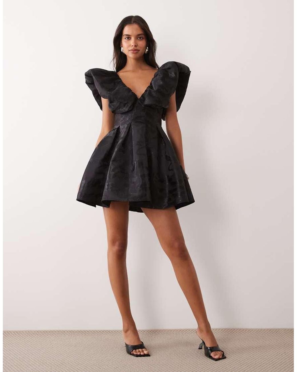ASOS Black Jacquard Extreme Ruffle Mini Dress