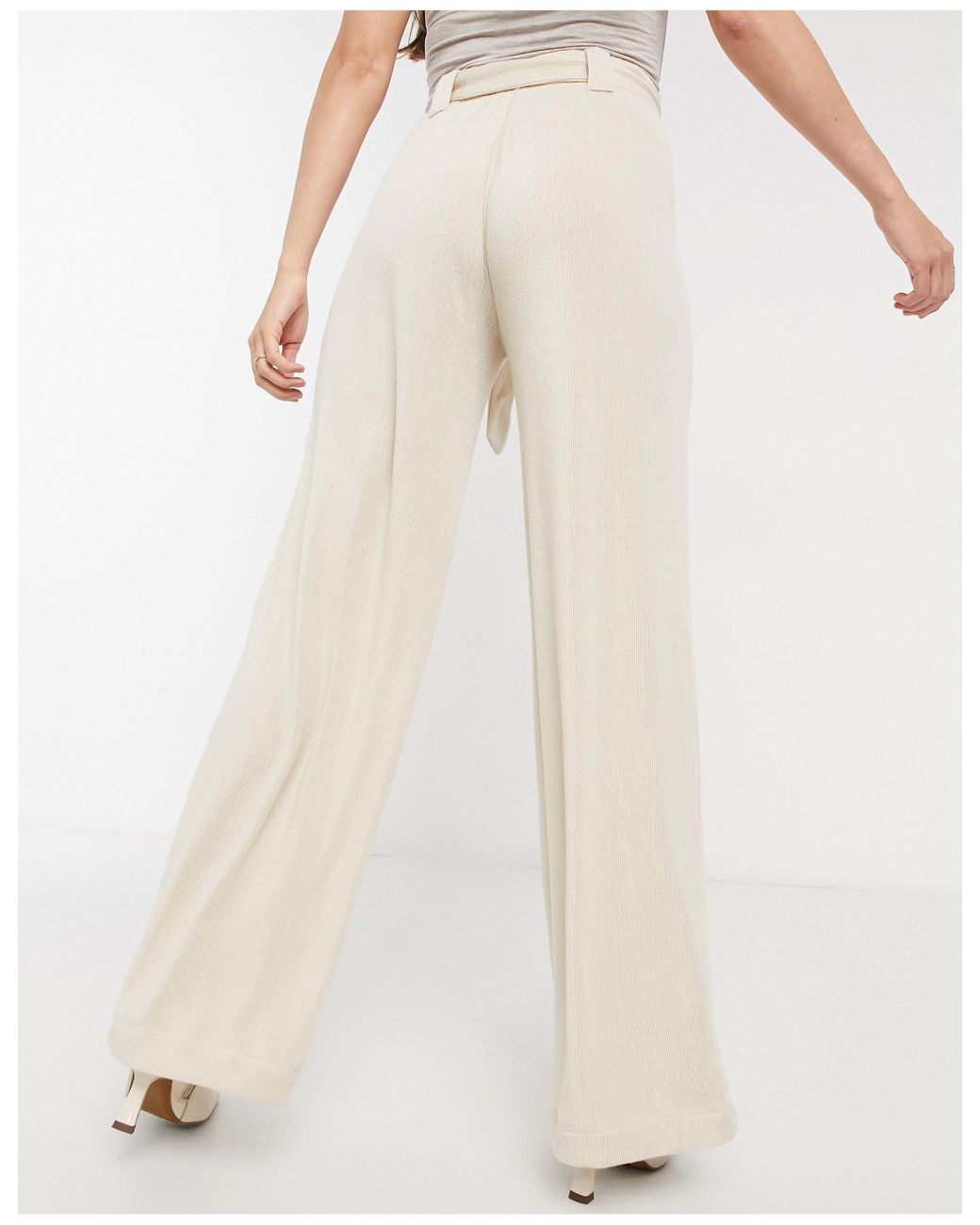 Mango Wide Leg Trouser With Tie in Natural | Lyst