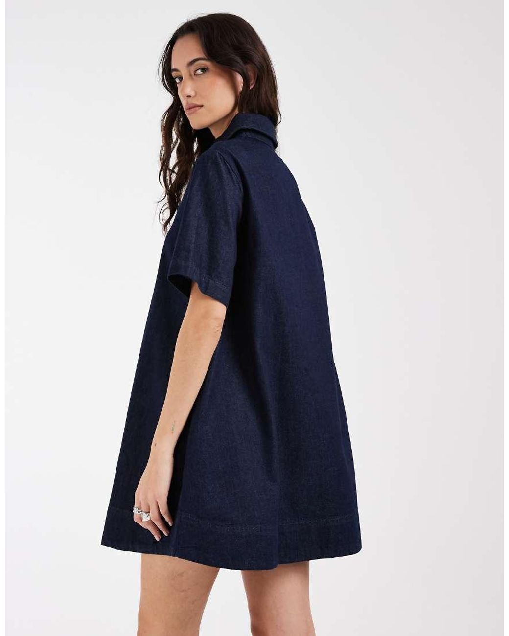 ASOS Blue Denim Swing Polo Shirt Dress