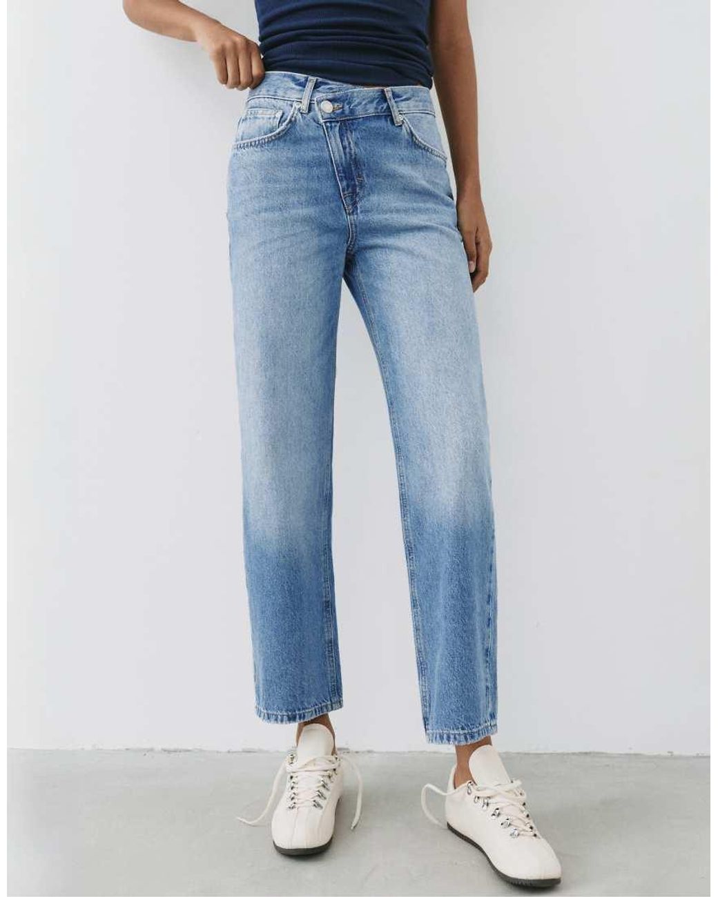 Pull&Bear Blue Straight-leg Jeans With Crossover Waistband