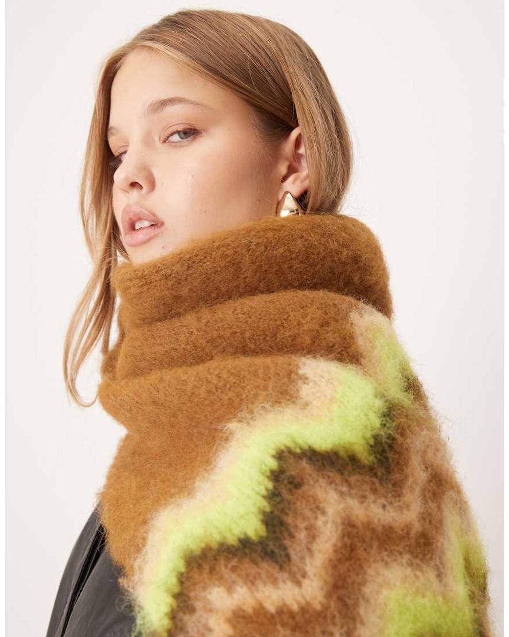 ASOS Brown Knitted Fairisle Pattern Scarf With Tassels