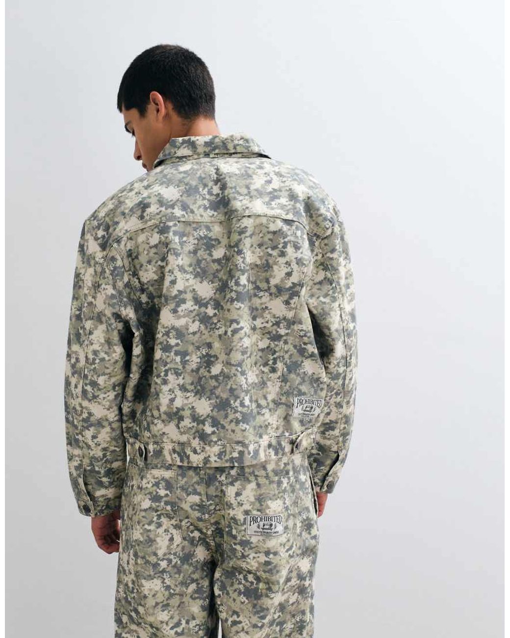 Prohibited Gray Oversized Zip Through Camo Denim Jacket Co-ord for men
