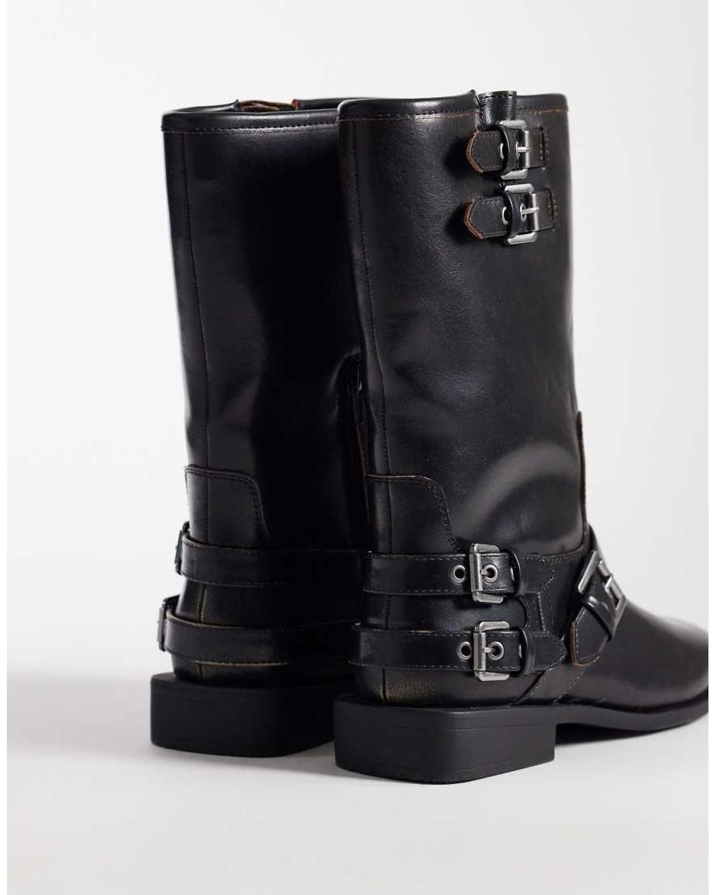 ASOS Black Asher Flat Biker Boots