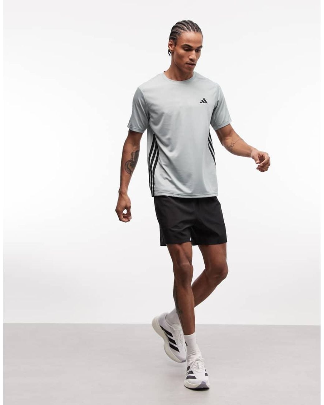 Adidas Originals Gray Adidas Training T-shirt With Three Stripes for men