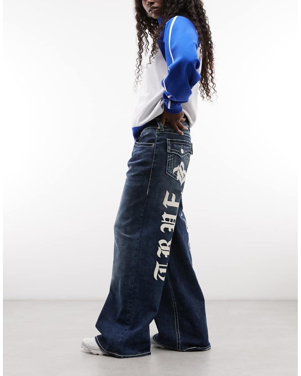 True Religion Blue Jessie Super baggy Big T Flap Pocket Jeans