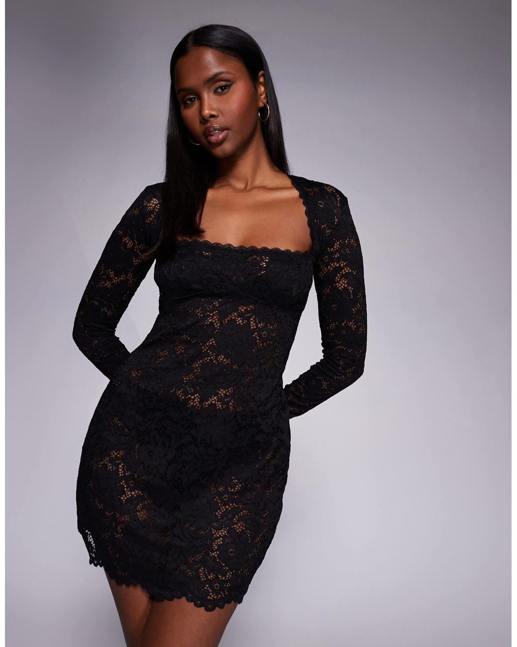 oh polly black long sleeve dress Lace Square Neck Mini in Bottom Size:34x32 Lanolee Black Dresser the Elona dress is back bow