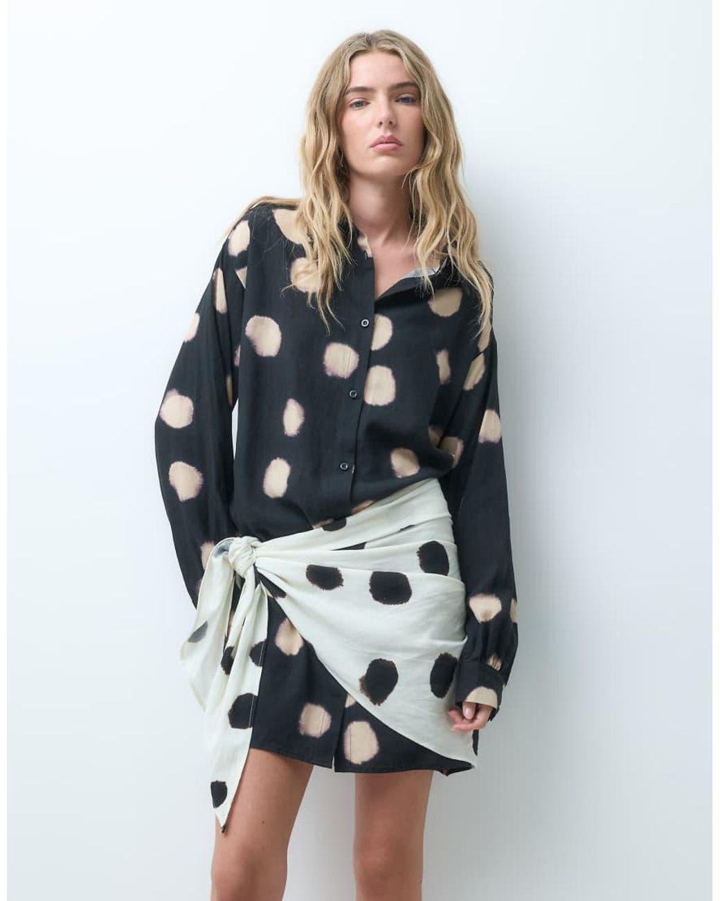 ASOS Black Spot Shirt Dress With Contrast Scarf