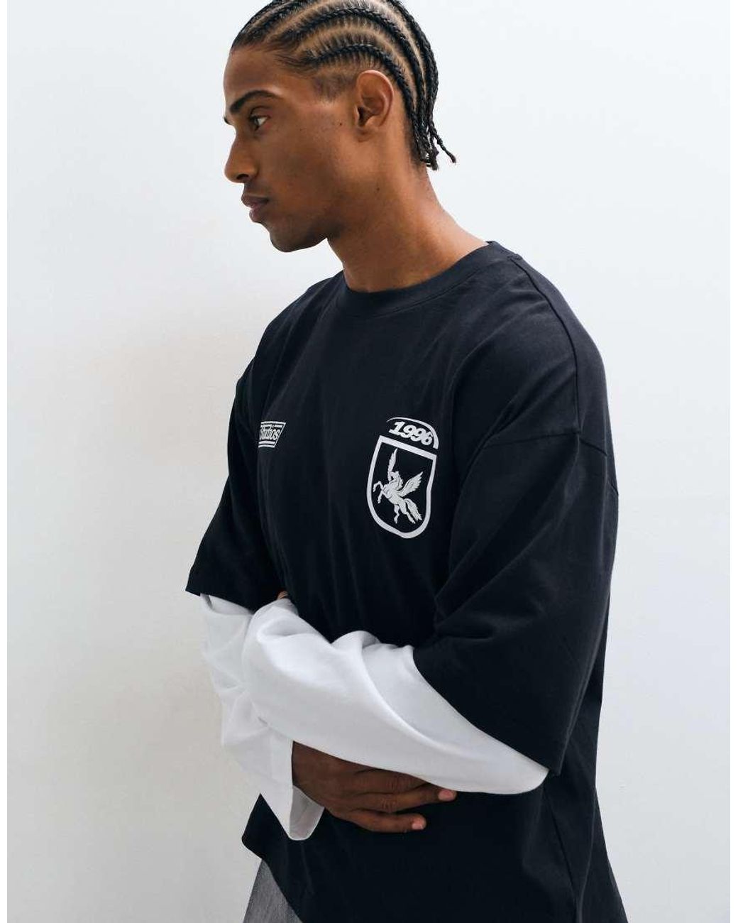 ASOS Blue Boxy Oversized Double Layer Long Sleeve T-shirt With Street Graphic for men